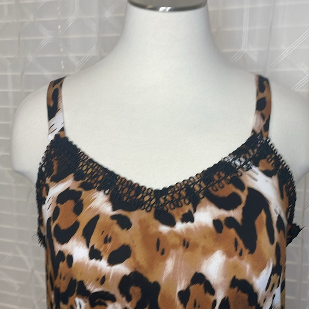 Kate & Mallory Dress Womens 3X Tan Black Sleeveless Animal Print High Low V Neck - Picture 7 of 10